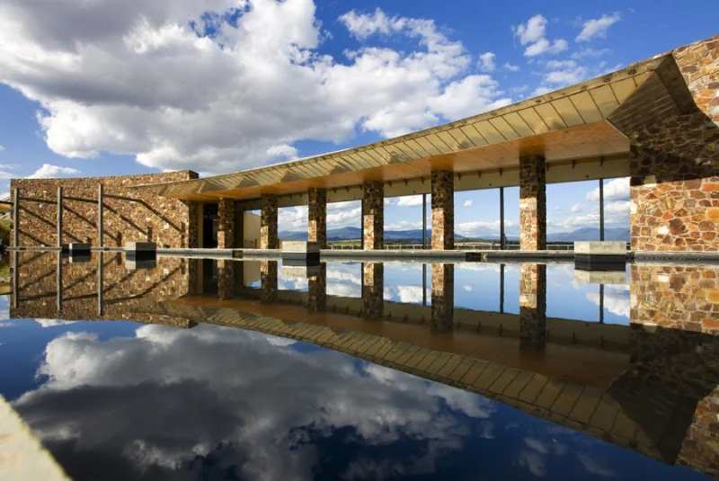 Yering Station’s stone architecture reflected in its pool