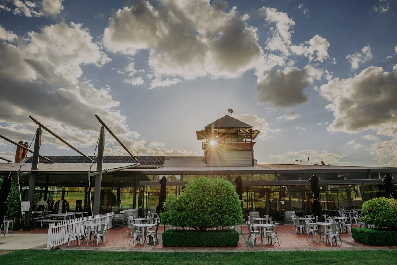 Sunlight over Rochford Wines’ terrace and distinctive tower